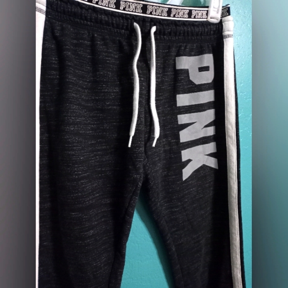 VICTORIA'S SECRET PINK HEATHER BLACK JOGGERS SMALL